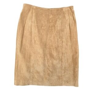 R2R Size 14 Suede Leather Pencil Skirt Women Camel Office Professional Classic